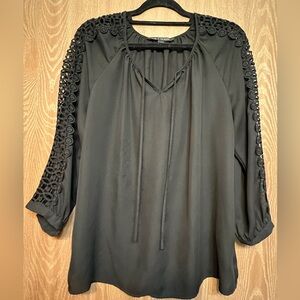 Zac & Rachel Black Blouse with Crochet Sleeves